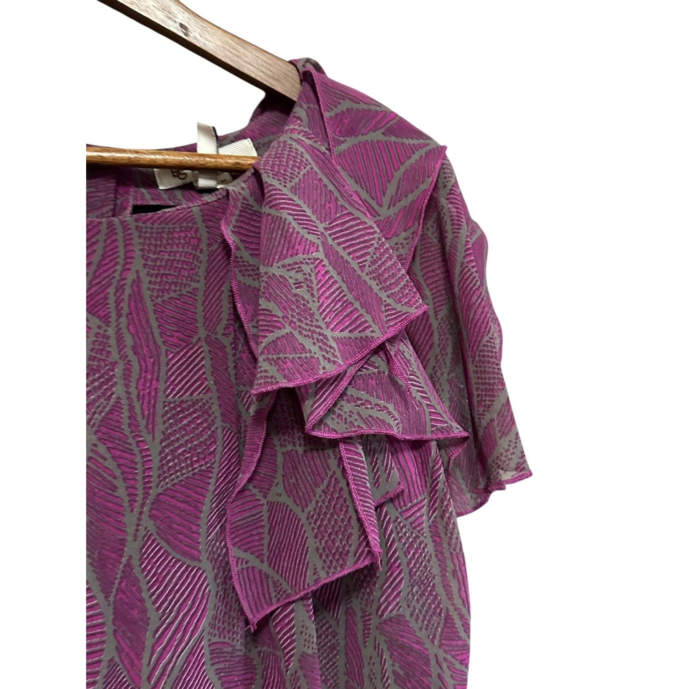 BCBG Generation Purple Blouse Ruffle Details Semi Sheer Women's Medium - Picture 2 of 5